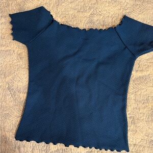 Blue Textured Short Sleeve , off the shoulder.
